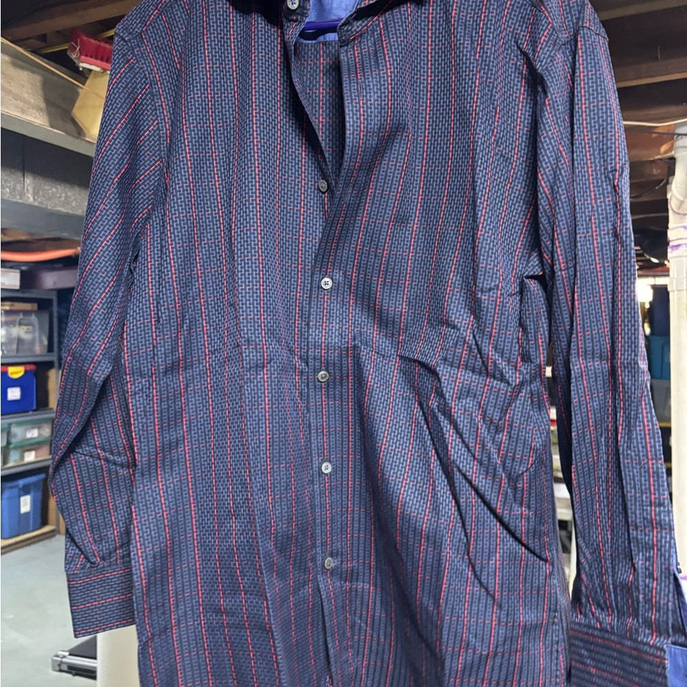 Bugatchi Blue and Red Shaped Fit Shirt